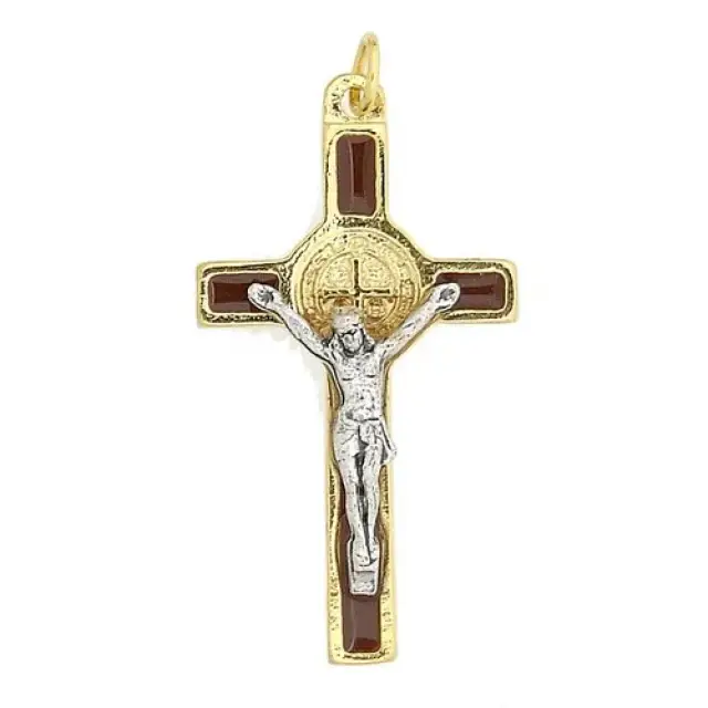 Croix St Benoît - 39 mm - Marron / Doré