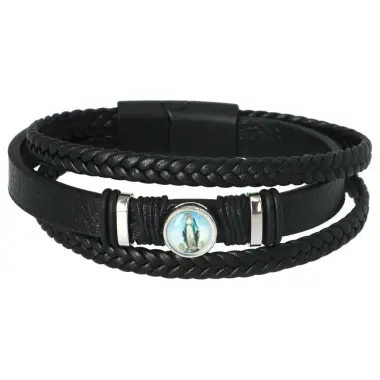 Armband leder bruin / zwart - Magnetisch slotje