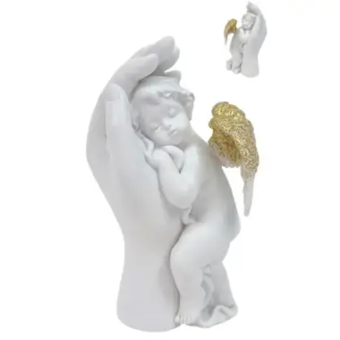 Ange avec ailes dorées dans une main 16 cm