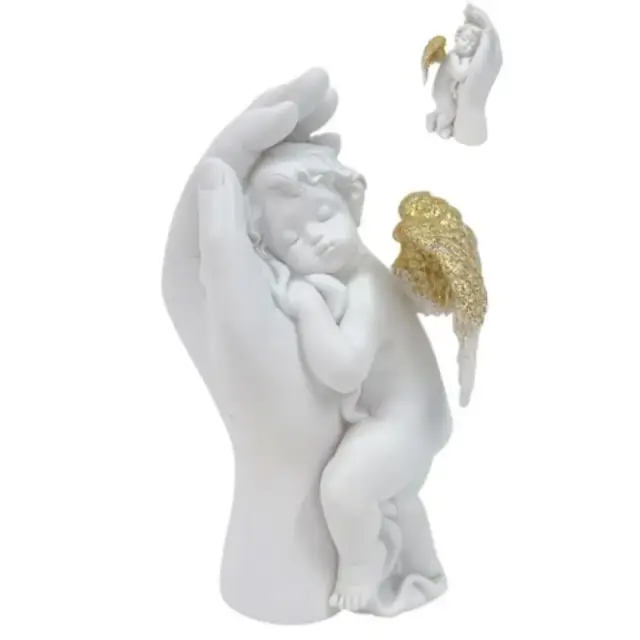 Ange avec ailes dorées dans une main 16 cm