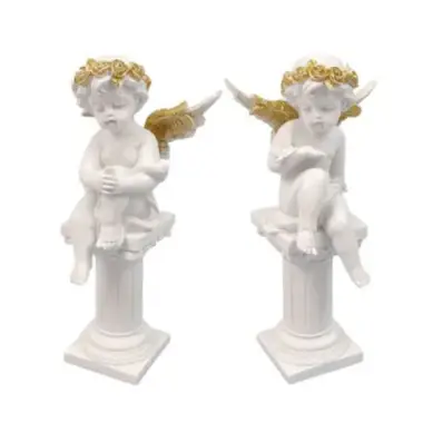 Ange avec ailes dorées sur une colonne 12 cm