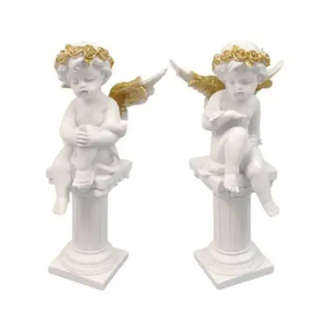 Ange avec ailes dorées sur une colonne 12 cm