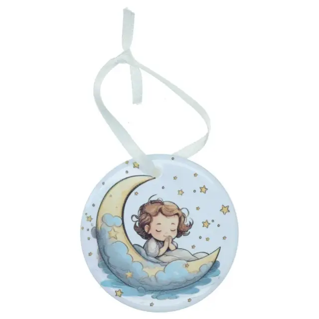 Décoration en résine Ange avec lune Diamètre 7 cm