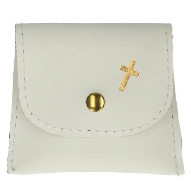 Etui Chapelet Cuir - 8 X 7 cm - Blanc
