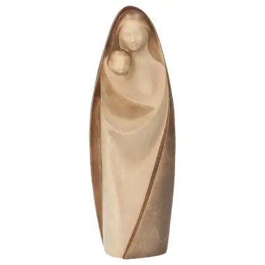 Houtsnijwerk beeld Maria met kind modern 12 cm 2 kleuren hout