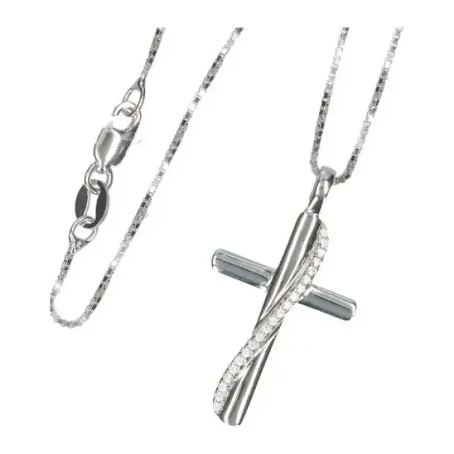 Cross 30 mm silver with cubic zirconia and Chain