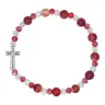 Bracelet sur élastique avec grains en pierre Jade rouge + croix
