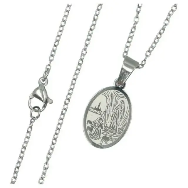 Parure Acier - Médaille App. Lourdes + ChaÎne 45 cm