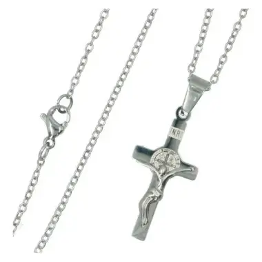 Geheel in staal - Ketting 45 Cm + Heilige Benedictus Kruis