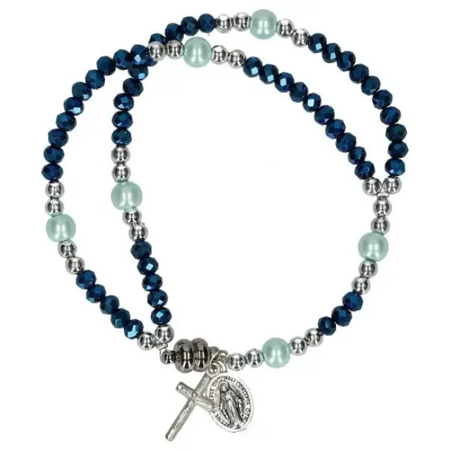 Rosary bracelet crystal blue car magnet closure