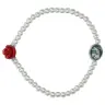 Armband/elast wit + Med H Rita + rode roos