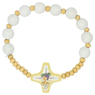 Bracelet sur élastique Bois blanc - beige Communion