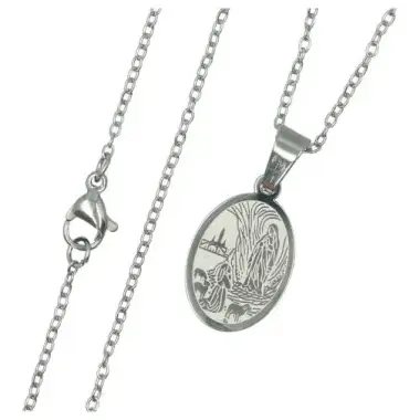Parure Acier - Médaille App. Lourdes + ChaÎne 45 cm