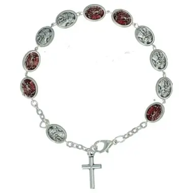 Bracelet médailles St Michel / Ange gardien Email rouge