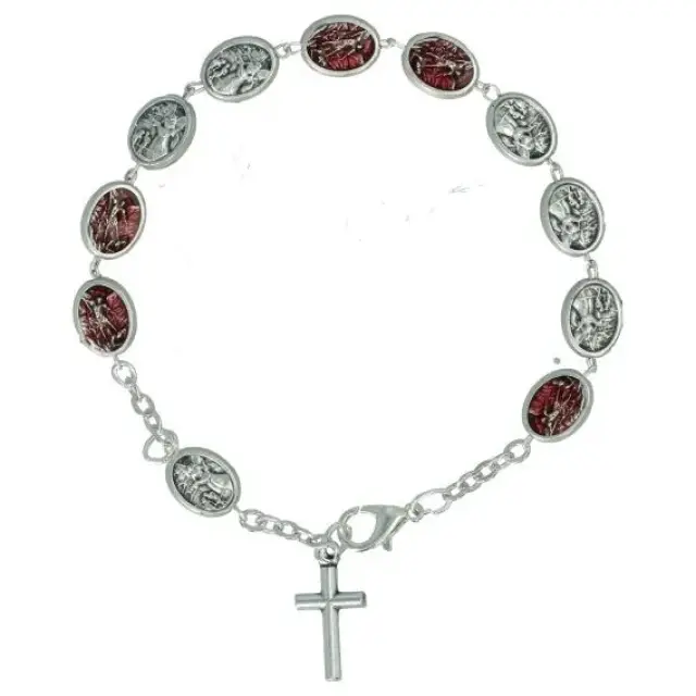 Bracelet médailles St Michel / Ange gardien Email rouge