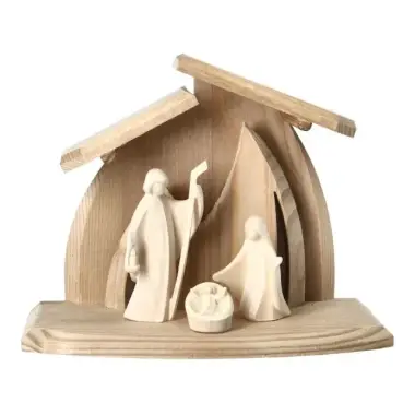 Crèche de Noël moderne en bois et Sainte Famille 7 cm