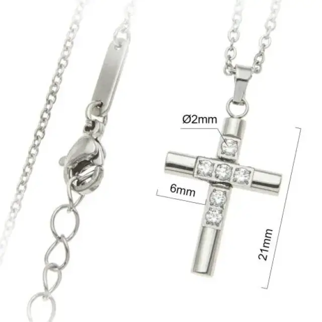 Croix 21 mm avec zircon et chaîne acier inoxydable