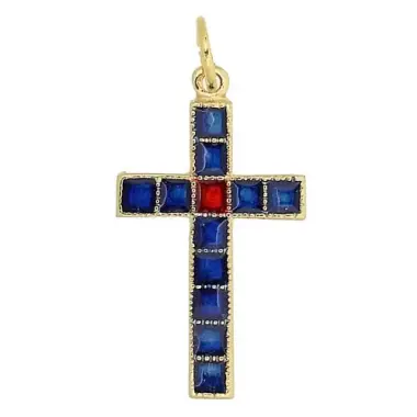 Croix - 30 mm - Email bleu