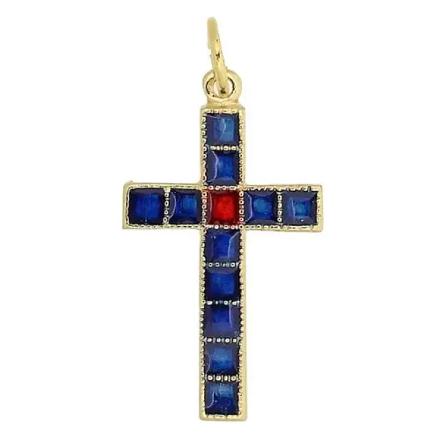 Croix - 30 mm - Email bleu