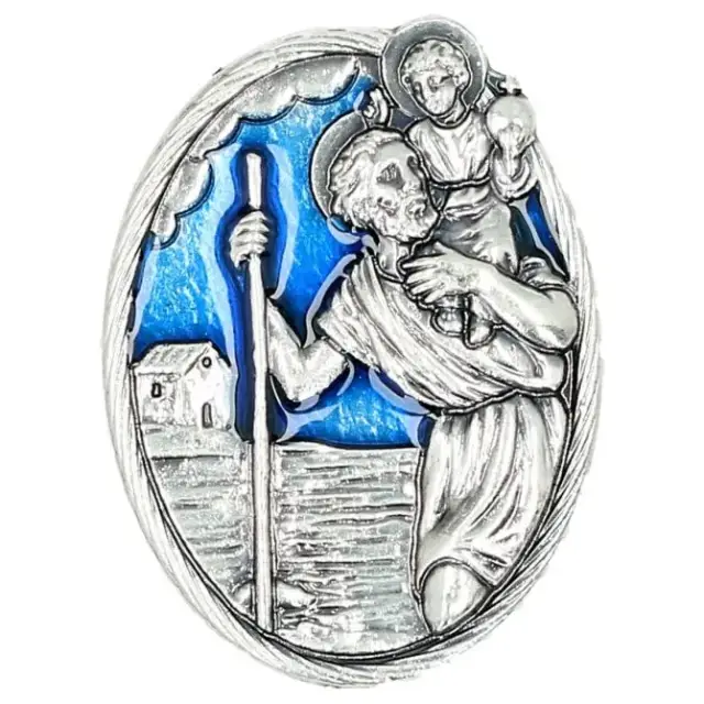Médaille Aimantée Saint Christophe 33 mm Email bleu