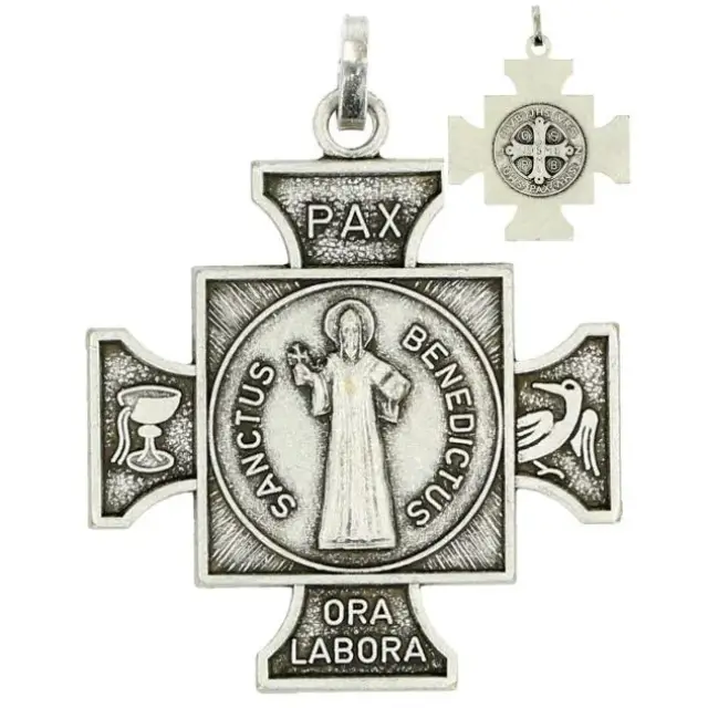 Schutskruisje - H Benedictus - 27 X 27 mm - Verzilverd
