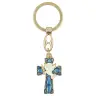 Sleutelhanger Met verguld Kruis Duif Email blauw - wit
