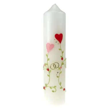 Cierge de mariage - 265 x 60 mm - alliances/coeurs/fleurs