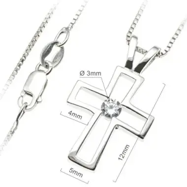 Croix 12 mm argent avec zircon et chaîne