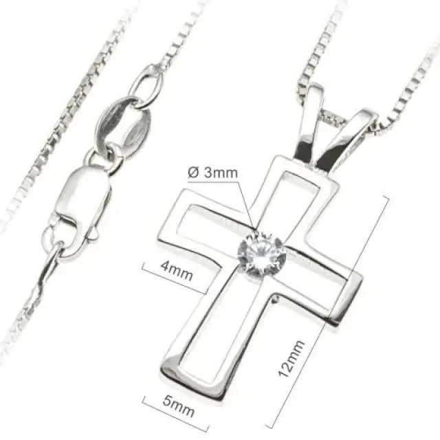 Croix 12 mm argent avec zircon et chaîne