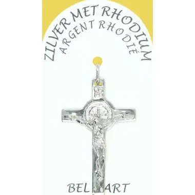 Croix Argent Rhodié St Benoît - 35 X 22 mm