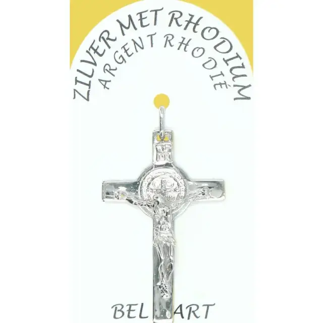 Croix Argent Rhodié St Benoît - 35 X 22 mm