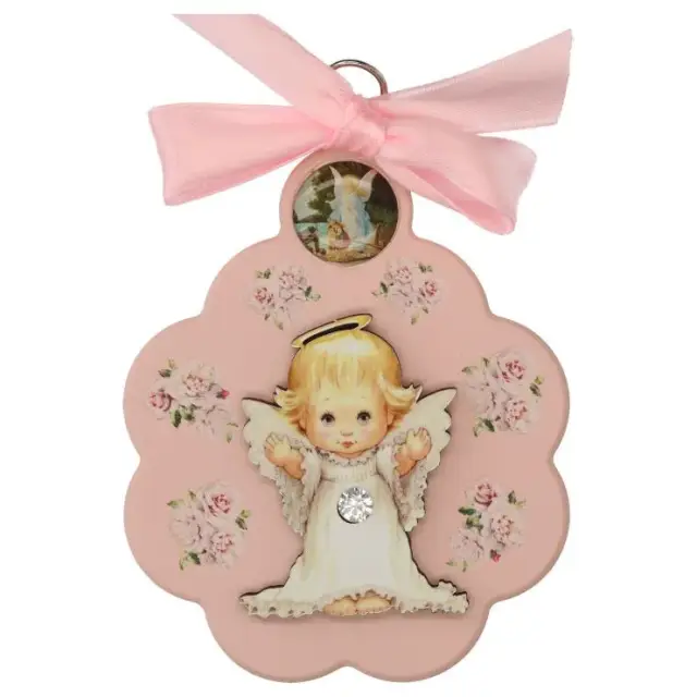Kader / Wieg - Bloem / OLV biddend - 7 X 9 cm - Roze