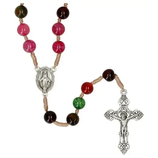 Chapelet s/corde Agate et Tourmaline 8 mm
