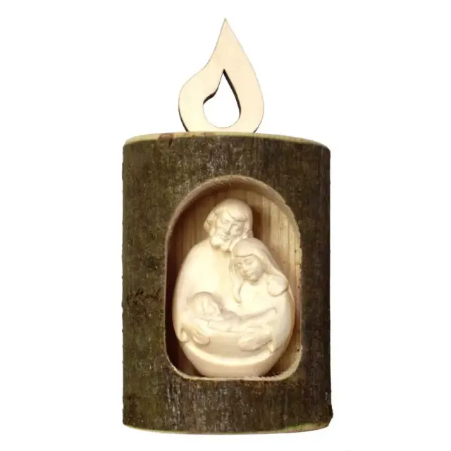 Nativité dans rondin en bois sculpté H 11cm x 4.5 cm Naturel