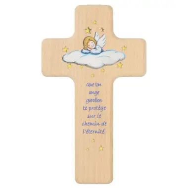 Croix Murale 15 x 8.5 cm Que ton ange gardien ... - Bleu