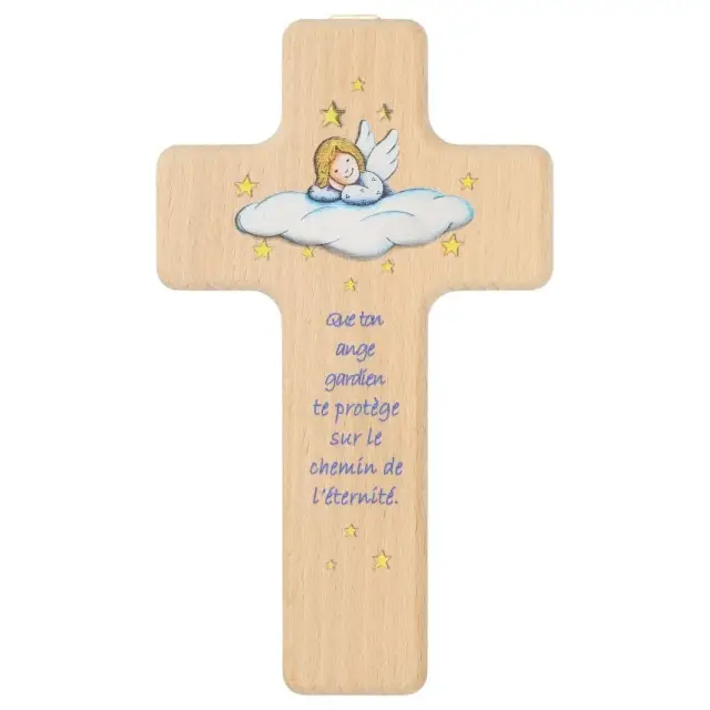 Croix Murale 15 x 8.5 cm Que ton ange gardien ... - Bleu