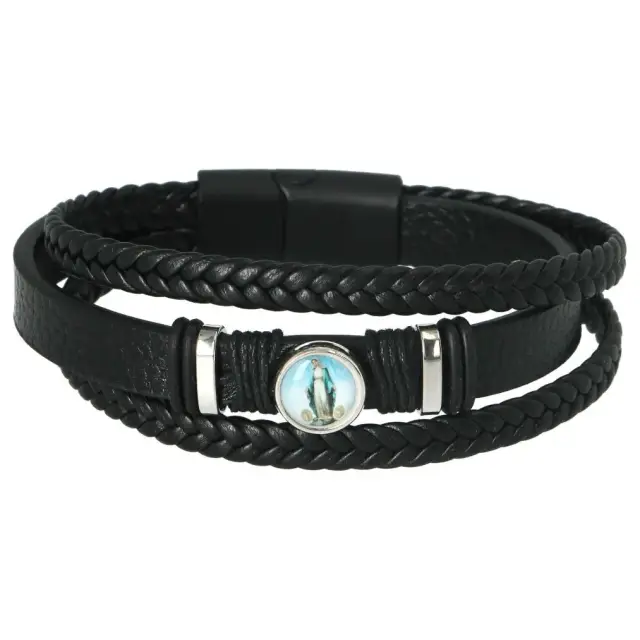 Bracelet cuir brun / noir - Fermeture magnétique