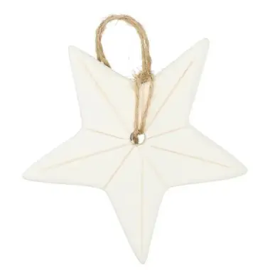 Hanging star in white porcelain 7.5 x 5.5 cm