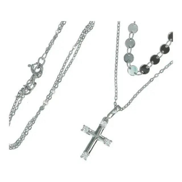 Double silver chain with cross