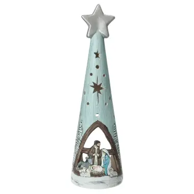 Keramische kerstboom met kerststal, 28 cm, blauw