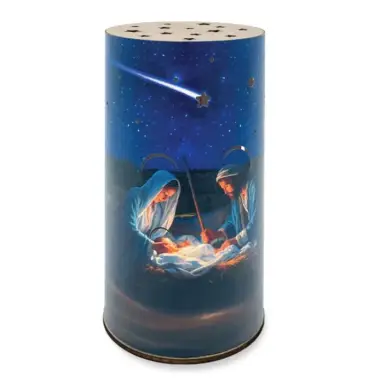 Photophore cylindrique en carton avec éclaraige LED (H17 cm / Dia 9cm) - Crèche avec étoile filante