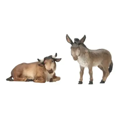 Ane et boeuf : crèche de Noël en bois Ulrich 15 cm