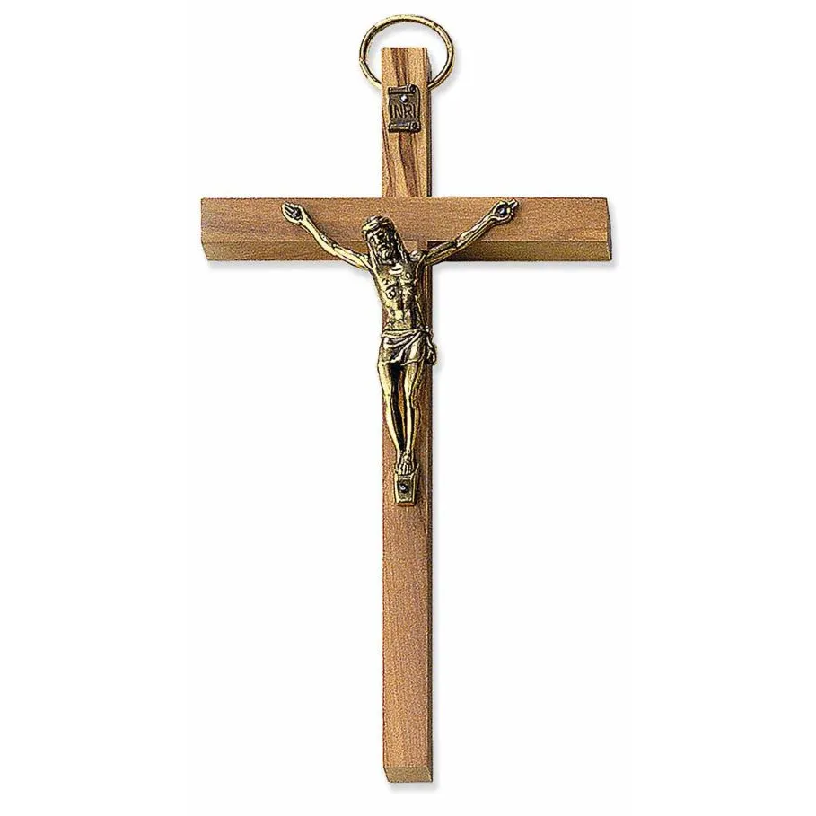 Croix Murale 17 X 9 cm Bois d'olivier Corps argenté